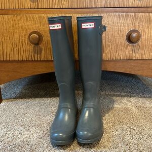 Hunter Boots grey with socks not sure if they were worn more than once
